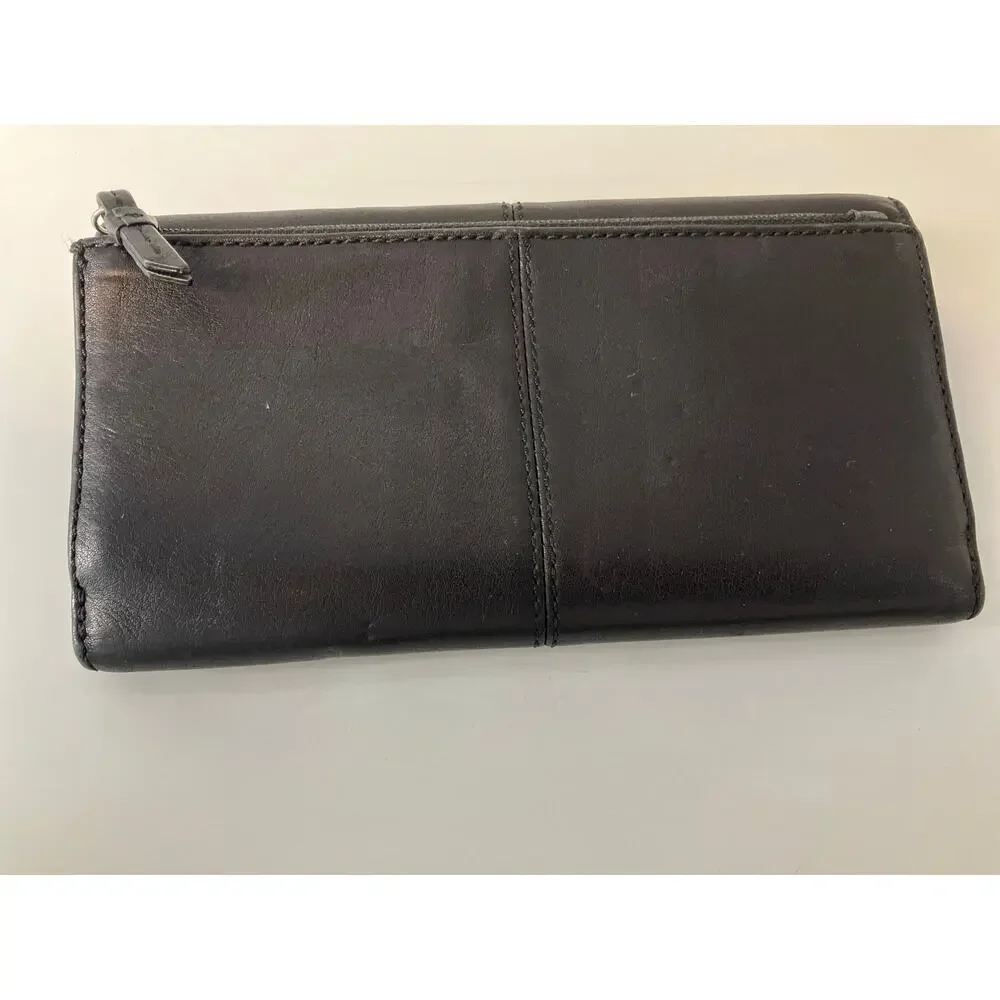 COACH LARGE BLACK SMOOTH LEATHER WALLET WITH EMBOSSED LOGO
